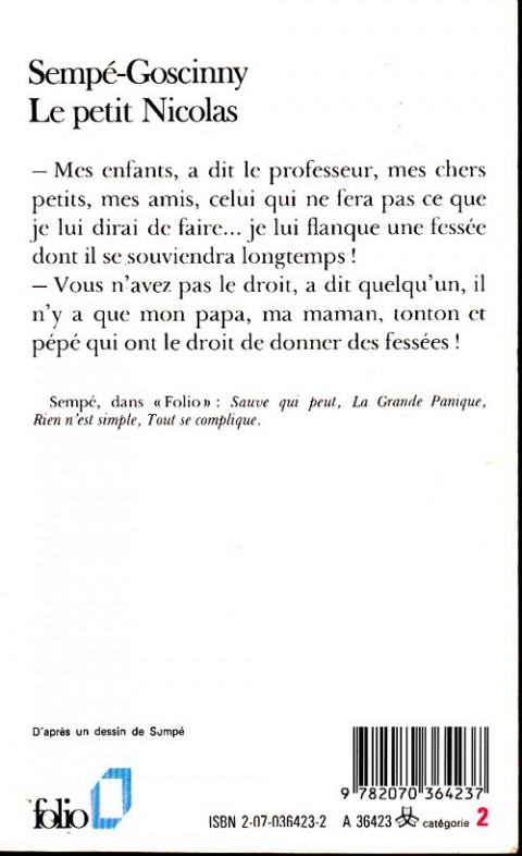 Verso de l'album Le Petit Nicolas Tome 1