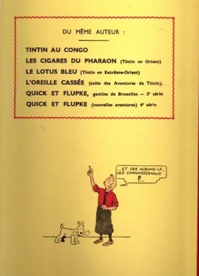 Verso de l'album Tintin Tome 3 Tintin en Amérique