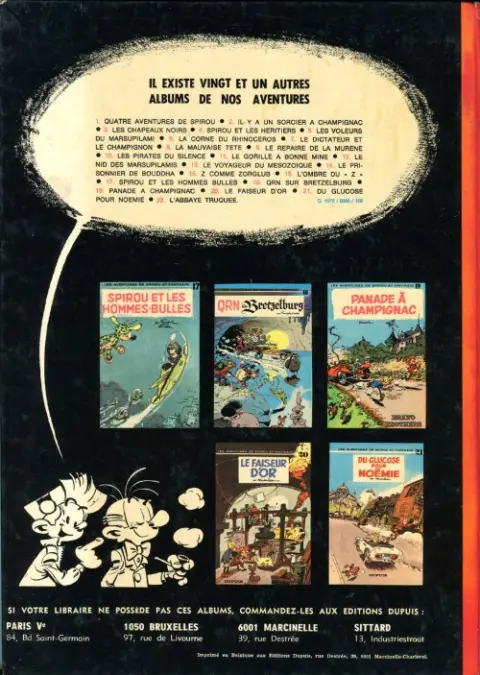 Verso de l'album Spirou et Fantasio Tome 22 L'abbaye truquée
