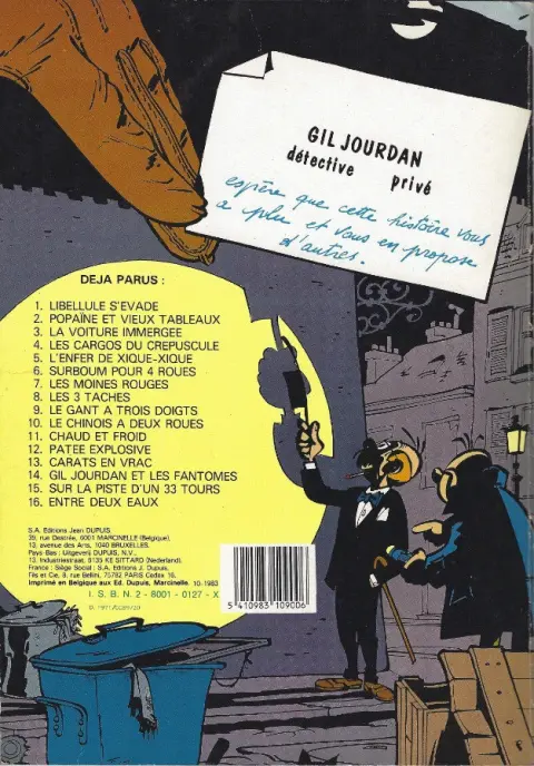 Verso de l'album Gil Jourdan Tome 12 Pâtée explosive -La guerre en caleçon - La poursuite