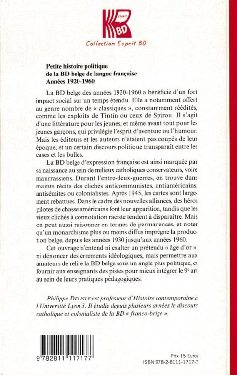 Verso de l'album Petite histoire politique de la bd belge de langue française Années 1920-1960