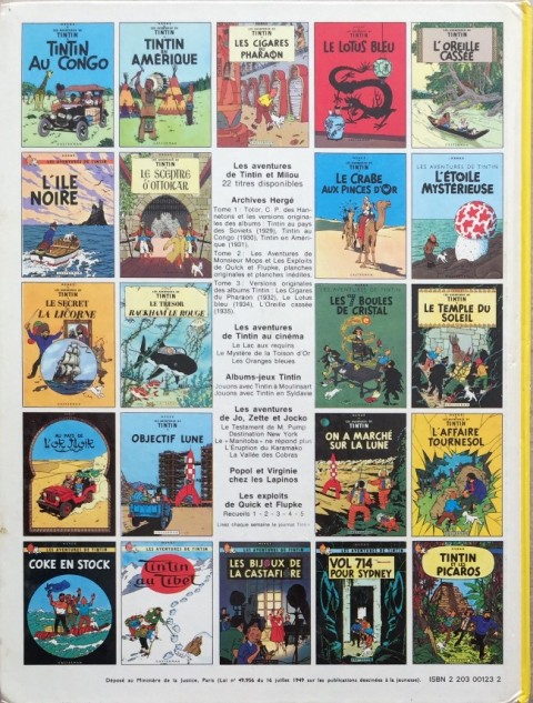 Verso de l'album Tintin Tome 23 Tintin et les Picaros