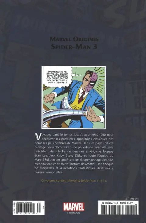 Verso de l'album Marvel Origines N° 15 Spider-Man 3 (1964)