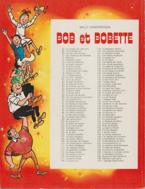 Verso de l'album Bob et Bobette Tome 108 les totems tabous