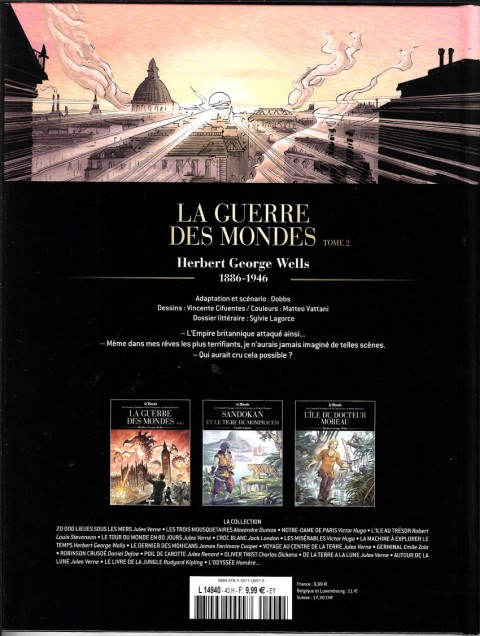 Verso de l'album Les Grands Classiques de la littérature en bande dessinée Tome 43 La guerre des mondes - Tome 2