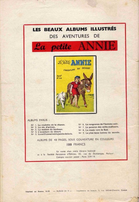 Verso de l'album La Petite Annie Tome 9 Le plus beau bateau du monde