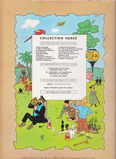 Verso de l'album Tintin Tome 4 Les cigares du pharaon