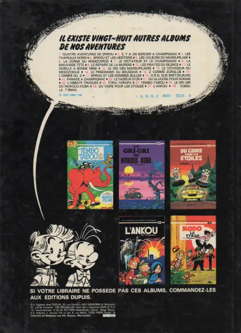 Verso de l'album Spirou et Fantasio Tome 22 L'Abbaye Truquée