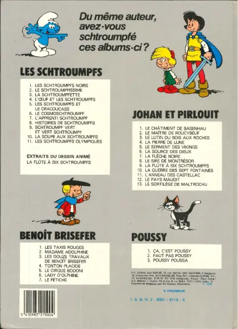 Verso de l'album Les Schtroumpfs Tome 6 Le Cosmoschtroumpf