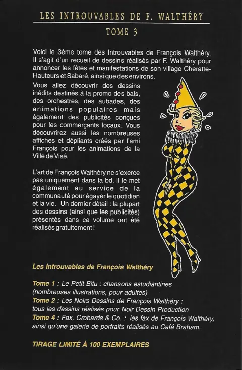 Verso de l'album Les Introuvables de F. Walthéry Tome 3 Fêtes à Gogo