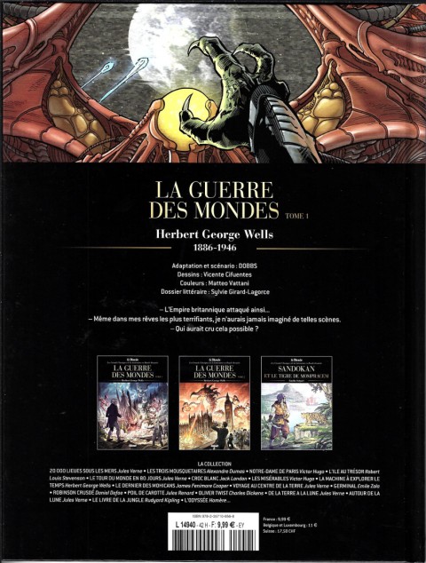 Verso de l'album Les Grands Classiques de la littérature en bande dessinée Tome 42 La guerre des mondes - Tome 1
