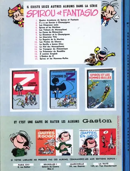 Verso de l'album Spirou et Fantasio Tome 1 4 aventures de Spirou ...et Fantasio