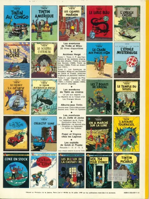 Verso de l'album Tintin Tome 12 Le Trésor de Rackham le Rouge