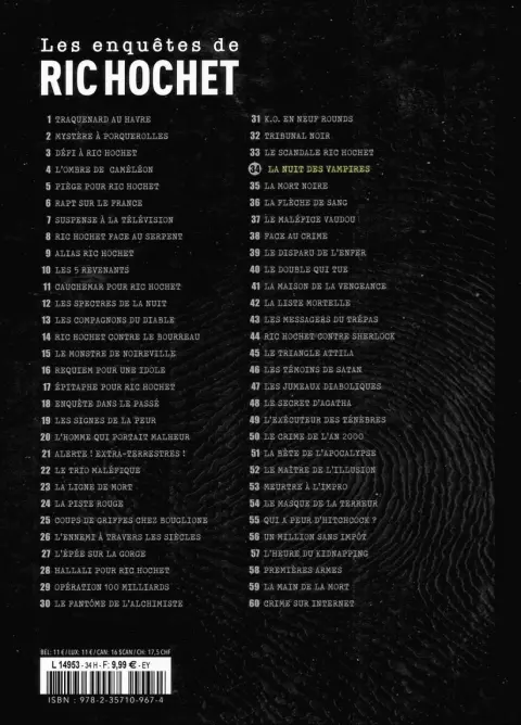 Verso de l'album Les enquêtes de Ric Hochet Tome 34 La nuit des vampires