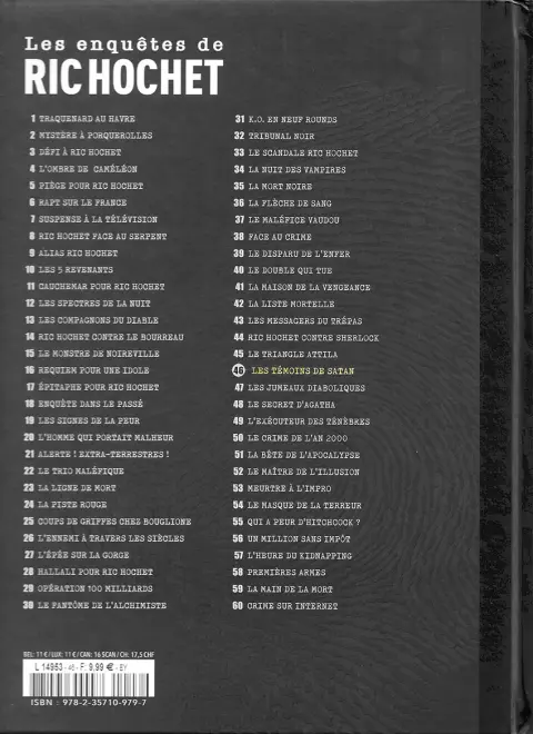 Verso de l'album Les enquêtes de Ric Hochet Tome 46 Les témoins de Satan