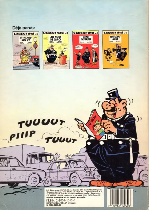 Verso de l'album L'Agent 212 Tome 4 Voie sans issue