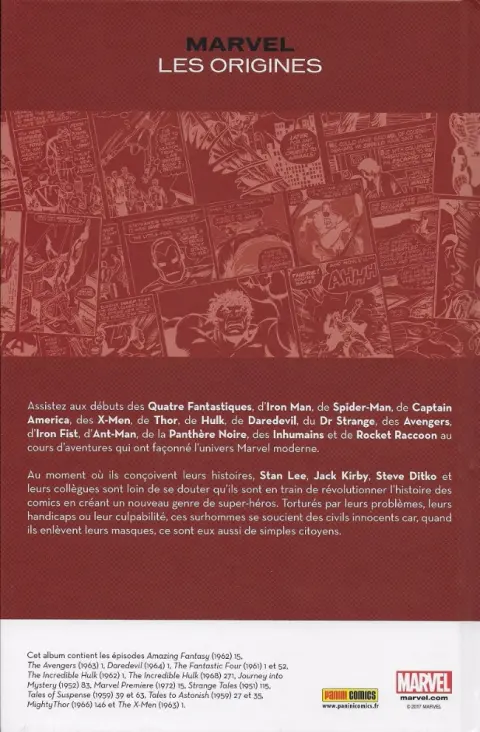 Verso de l'album Marvel Les origines