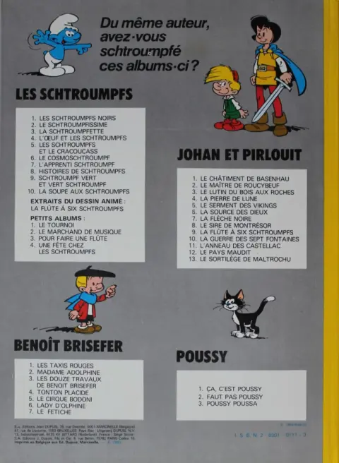 Verso de l'album Les Schtroumpfs Tome 4 L'œuf et les schtroumpfs