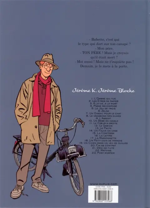 Verso de l'album Jérôme K. Jérôme Bloche Tome 23 Post Mortem