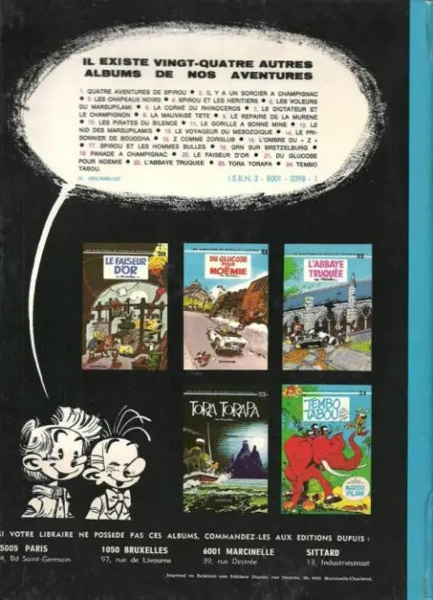 Verso de l'album Spirou et Fantasio Tome 25 Le gri-gri du Niokolo-Koba