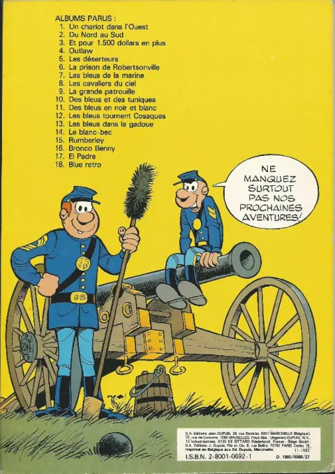 Verso de l'album Les Tuniques Bleues Tome 16 Bronco Benny