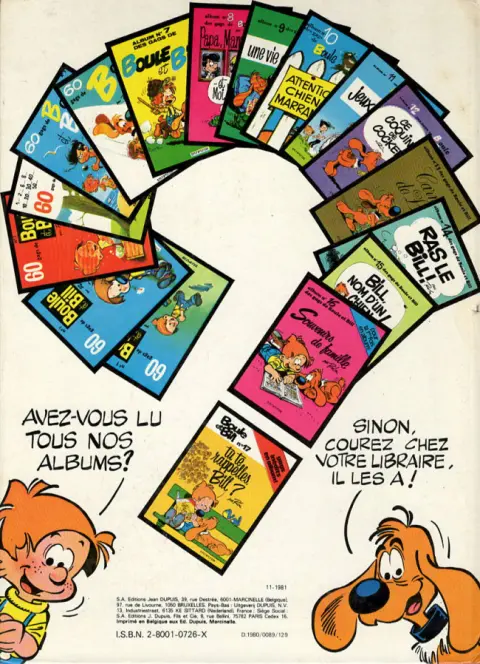 Verso de l'album Boule & Bill Tome 18 Bill est maboul