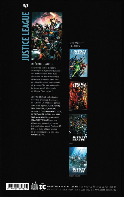 Verso de l'album Justice League Tome 3 Intégrale