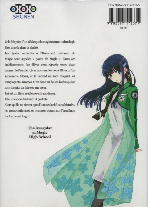 Verso de l'album The Irregular at Magic High School 1 Enrôlement