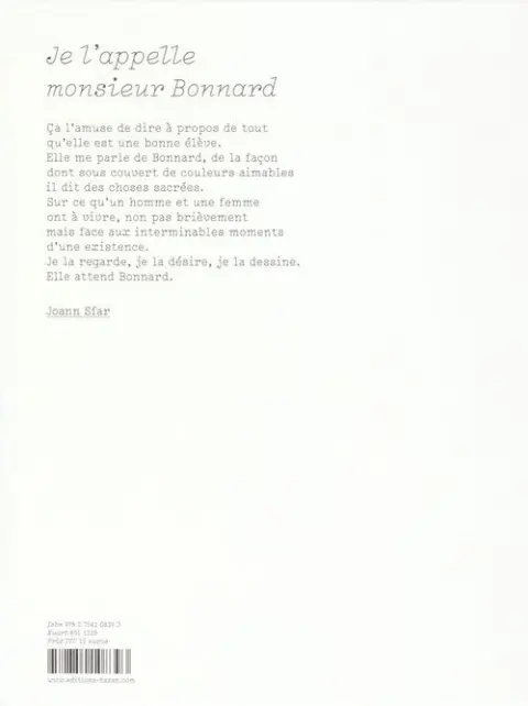 Verso de l'album Je l'appelle monsieur Bonnard