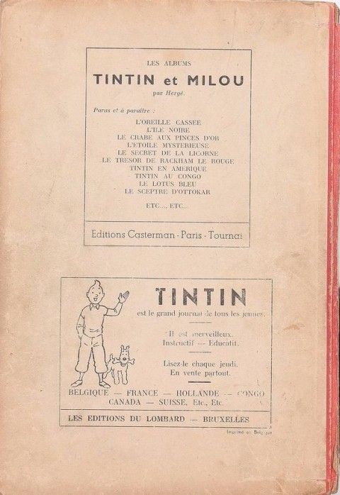 Verso de l'album Tintin Tome 1