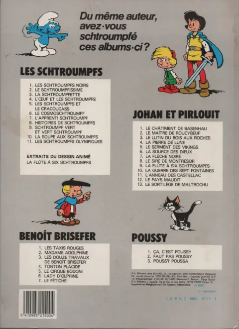Verso de l'album Les Schtroumpfs Tome 4 L'œuf et les schtroumpfs