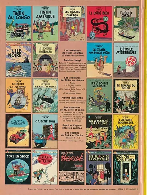 Verso de l'album Tintin Tome 9 Le crabe aux pinces d'or