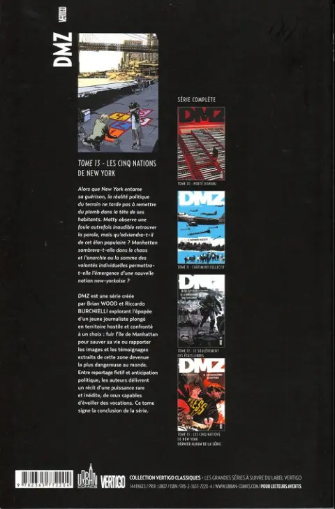Verso de l'album DMZ Tome 13 Les Cinq nations de New York