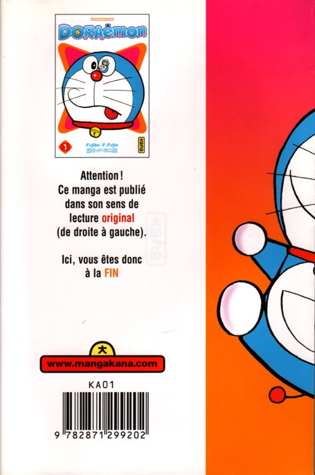 Verso de l'album Doraemon, le Chat venu du futur Tome 1