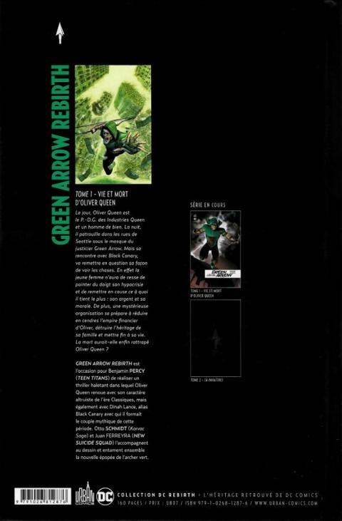 Verso de l'album Green Arrow Rebirth Tome 1 Vie et mort d'Oliver Queen