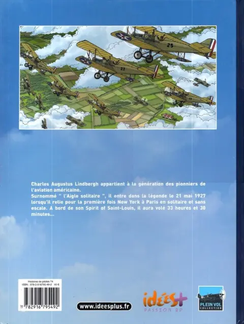 Verso de l'album Histoires de pilotes Tome 4 Charles Lindberg