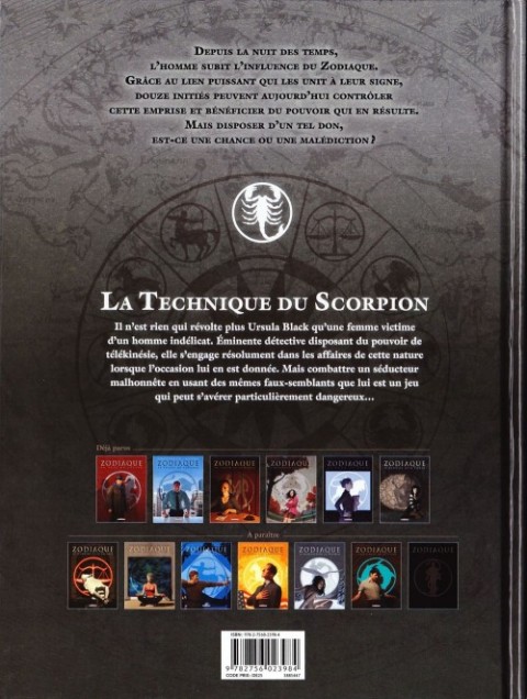 Verso de l'album Zodiaque Tome 8 La Technique du Scorpion
