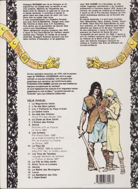 Verso de l'album Thorgal Tome 5 Au-delà des ombres