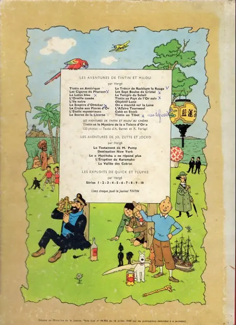 Verso de l'album Tintin Tome 4 Les cigares du pharaon