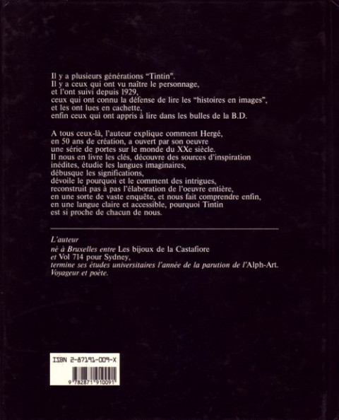 Verso de l'album Dossier Tintin - Sources, Versions, Thèmes, Structures