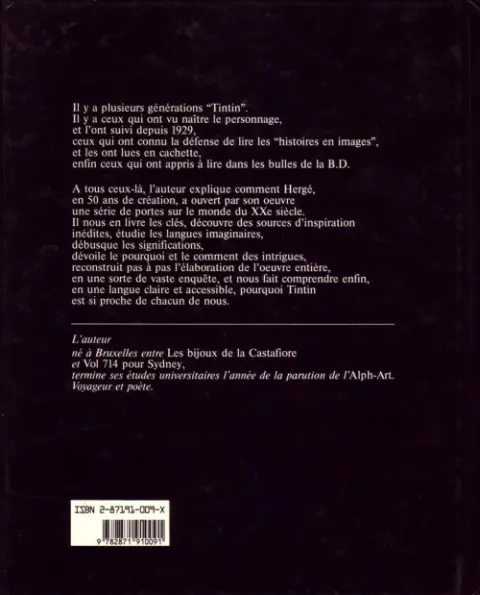 Verso de l'album Dossier Tintin Sources, Versions, Thèmes, Structures