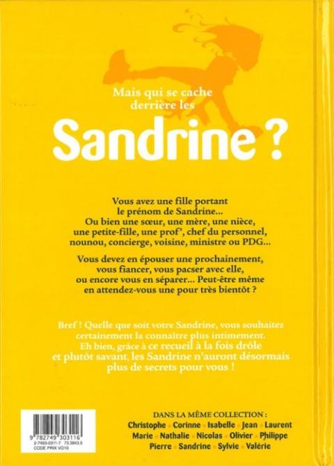 Verso de l'album L'Encyclopédie des prénoms en BD Tome 14 Sandrine