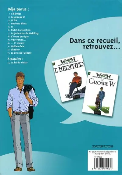 Verso de l'album Largo Winch L'héritier / Le groupe W