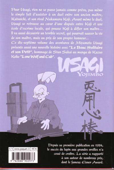 Verso de l'album Usagi Yojimbo 17