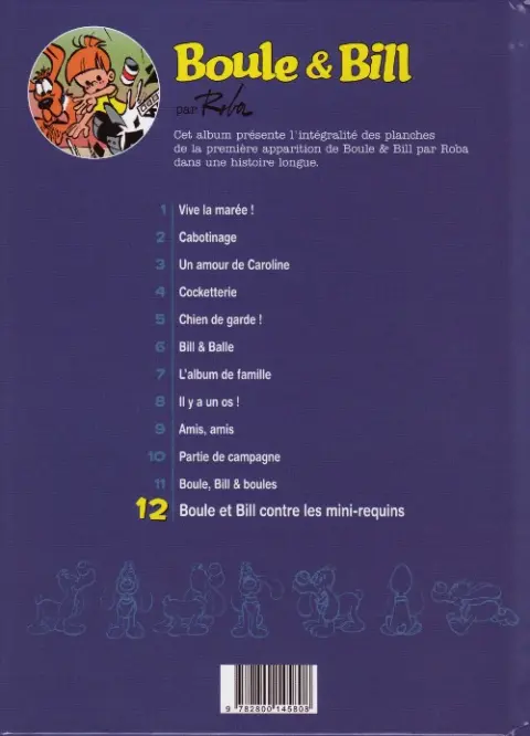 Verso de l'album Boule & Bill Tome 12 Boule contre les mini-requins