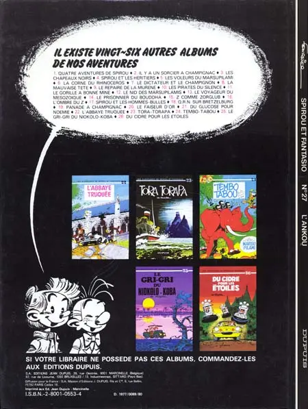 Verso de l'album Spirou et Fantasio Tome 27 L'Ankou