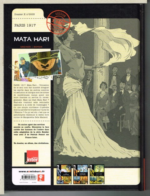 Verso de l'album Rendez-vous avec X Tome 3 Paris 1917 - Mata Hari