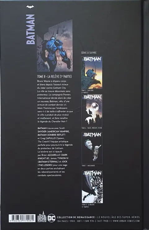Verso de l'album Batman Tome 8 La Relève - 1re partie