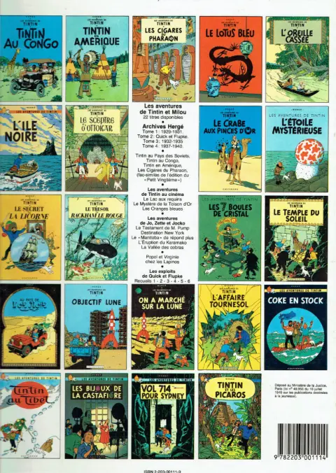 Verso de l'album Tintin Tome 12 Le Trésor de Rackham le Rouge