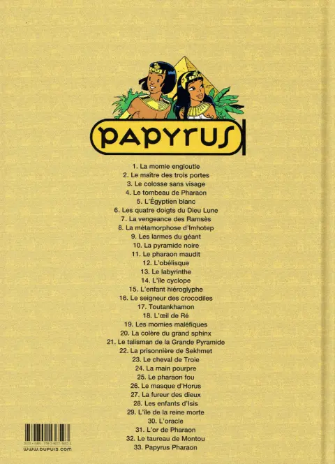 Verso de l'album Papyrus Tome 28 Les enfants d'Isis